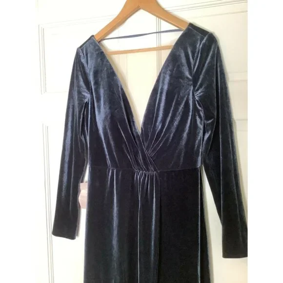 BHLDN Jenny Yoo Ryland Long Sleeve Velvet in French Blue Size 14